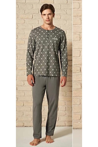 Pijadore Erkek Gri Pamuklu Uzun Kollu Pamuklu Pijama Takımı 1757 Gri