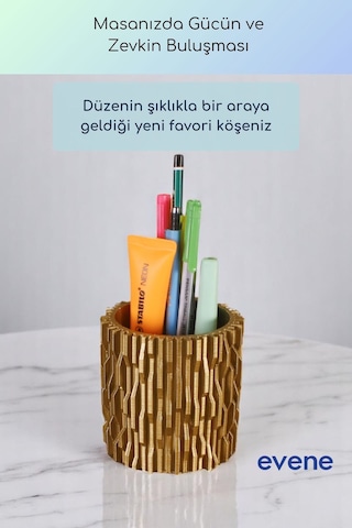 Kalemlik Masa Kalemliği Organizer Kalemlik Altın Renk Model 78 Çok Renkli