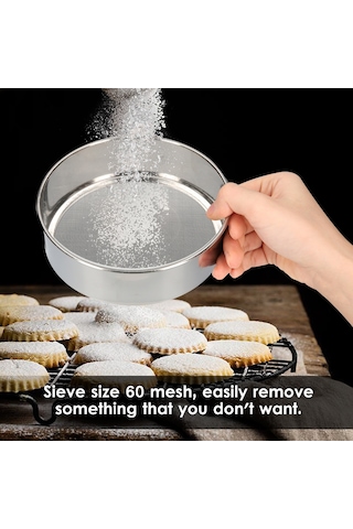 Qingmipy Paslanmaz Çelik 60 Göz Elek - Mutfak Ve Fırın İçin Profesyonel Un Eleme Aracı Gümüş