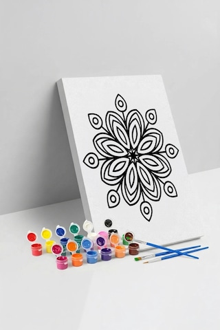 Minimal Çiçek Mandala Ahşap Boyama Seti 40x50 Cm