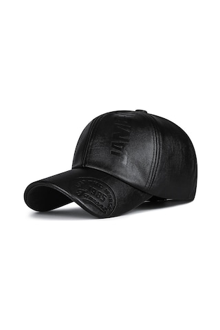 Valkyrie Erkek Siyah Deri Şapka Kavisli Siperlikli Ayarlanabilir Spor Günlük Baseball Cap