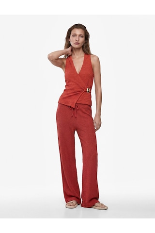 Koton Koton X Melis Ağazat - Bürümcük Kumaş Beli Bağcıklı Düz Bol Paça Pantolon Turuncu 6sak40123ek