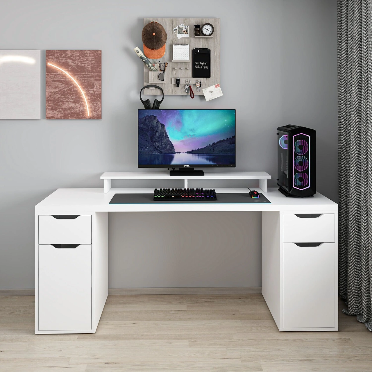 Alen 180 Cm 2 Çekmeceli 2 Dolaplı Çalışma & Oyuncu Masası - Beyaz Beyaz