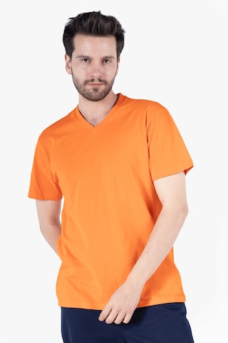 T-shirt V Yaka %100 Pamuk Turuncu
