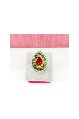 Oriental Kuyumculuk Jewellery Zümrüt Ve Yakut Taşlı Otantik Damla Modeli Gümüş Yüzük Kırmızı