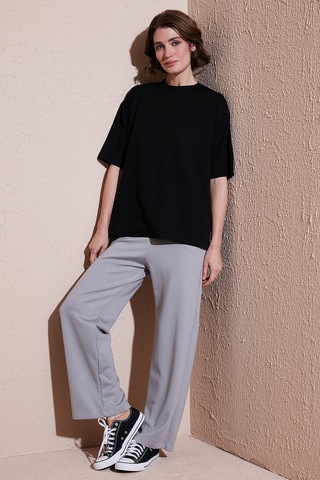 Lela Streç Oversize Fit Bisiklet Yaka Bayan T Shirt 5865911 Siyah
