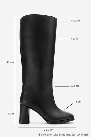 Luvishoes Javen Siyah Cilt Hakiki Deri Kadın Kalın Topuklu Çizme Siyah