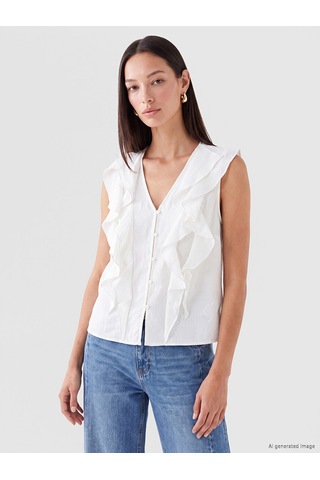 Lcw Studıo Beyaz Modal Karışımlı Fırfırlı Bluz