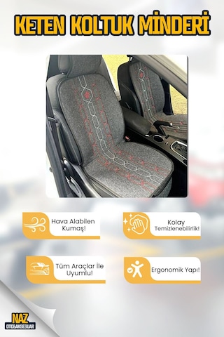 Araba Terletmez Ergonomik Koltuk Minderi 5 Parça - 5 Koltuk Tam Set Kırmızı-beyaz Dikişli