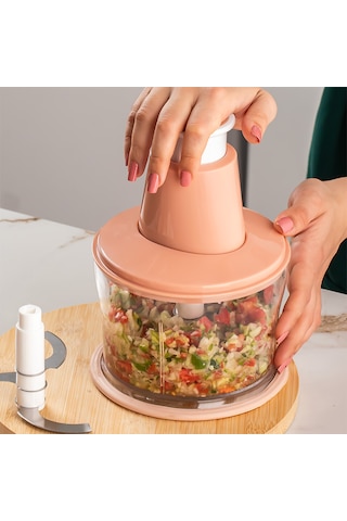 Porsima 232-1 Basmalı Pratik El Rondosu 3 Bıçaklı Blender Doğrayıcı 1000ml Pembe Pembe