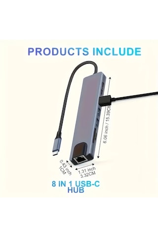 Honeybeeshop Macbook Uyumlu Ve Windows Dizüstü Bilgisayarlar İçin 8i 1 Arada Usb C Tipi 100m Rj45 Sd Tf Kart Okuyucu 4k Hdtv Adaptörü Hızlı Şarj Özellikli