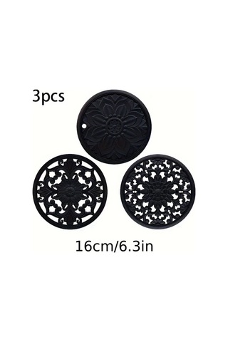 Brightnova 3'lü Awoo Dekoratif Silikon Tutucu Siyah 16cm 6 3inch Isıya Dayanıklı Kaydırmaz Mutfak Aksesuarı