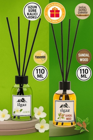 Ilgaz Jasmine Bambu Çubuklu Oda Kokusu 110 Ml & Sandal Ağacı Bambu Çubuklu Oda Kokusu 110 Ml 2'li Ortam Kokusu Seti Yasemin - Sandal
