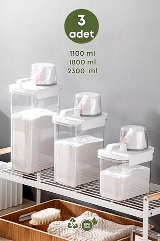 3 Lü Sızdırmaz Depolama Sıvı Toz Deterjan Saklama Kutusu-ölçekli