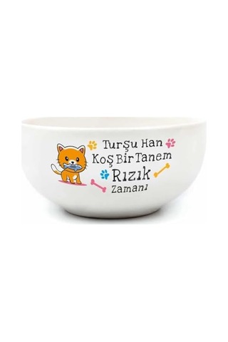 Turşu Han Koş Bir Tanem Rızık Zamanı Krem Seramik Kase - Hediye Seramik Kase