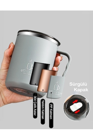 304 L Çelik Gri 500 Ml Kahve El Termos Mug Cin557gr