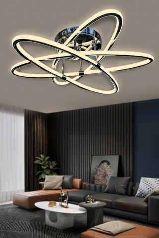 Atom Çift Ledli 3 Kol Led Avize - Kumandalı / Krom Krom