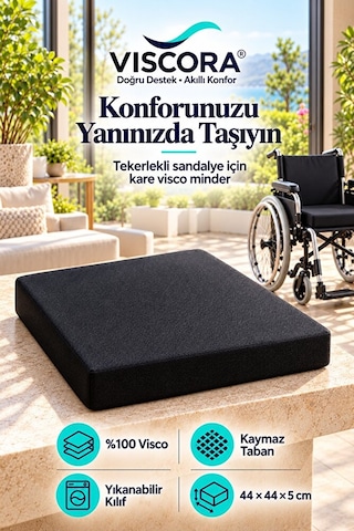 Tekerlekli Sandalye Minderi %100 Visco Kare Oturma Minderi, Kaymaz Taban 44 44 5 Cm Siyah Tekerlekli Sandalye Minderi %100 Visco Kare Oturma Minderi, Kaymaz Taban 44 44 5 Cm Siyah
