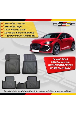 Renault Clio 6 Paspas Araca Özel 2026 Sonrası İçin Derin Havuzlu Paspas Bosse North Serisi