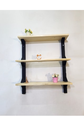 Modern 3 Katlı Ahşap Duvar Rafı Dekoratif Masif Ahşap Kitaplık Ve Duvar Rafı Siyah - Ahşap