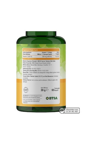 Nature's Supreme Vitamin E 400 IU 60 Kapsül