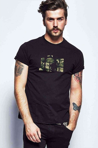 Jöh Kamuflaj Baskılı Siyah Erkek Tshirt (534481925)