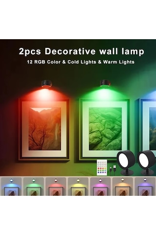 Willowhaven Black- 2 Adet Duvar Lambası, 360 Dönebilir Kablosuz Led, Uzaktan Kumandalı Rgb+2 Renk, Zamanlayıcı, Dimlenebilir, Usb Şarjlı, Dekoratif Aydınlatma