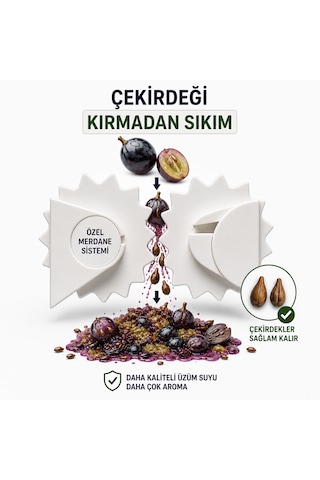 Çezgrup Hasat Model Manuel Üzüm Ezme & Patlatma Makinesi 2 Farklı Kullanım Çekirdek Kırmadan Patlatma Beyaz