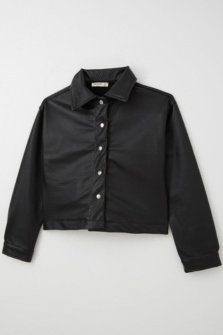 Breeze Kız Çocuk Deri Ceket Kabartma Desenli Çıtçıtlı 9-14 Yaş, Siyah Siyah