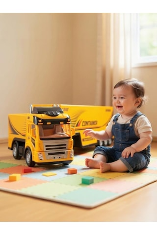 Ctoy Uzaktan Kumandalı Sarı Tır Ve Römork 1:36 Ölçek 27 Mhz Direksiyon Kumandalı Rc Truck