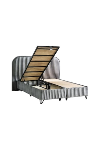 Line Visco Lüks Yatak Baza Ve Başlık Seti 140x190 Cm Çift Kişilik Yatak Baza Başlık Takımı Koyu Gri