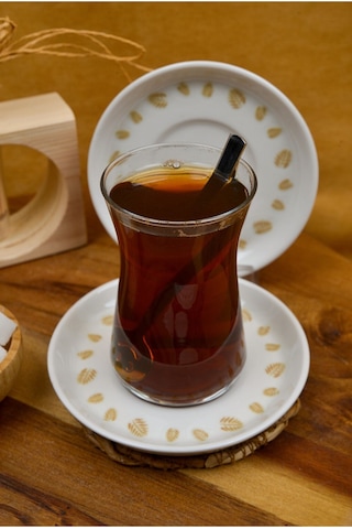 Heda Porselen Başak 6'lı Porselen Çay Tabağı Seti Desenli