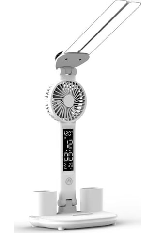 Sge Teknoloji Çok Fonksiyonlu Fanlı 3 Renk Led Işık Masa Lambası Masa Saati Kalemlik Termometre