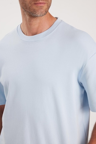 Tudors Unisex Oversize Geniş Kesim %100 Pamuk Yumuşak Dokulu Basic Bisiklet Yaka Mavi Tişört-35184 Mavi