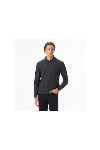 Nautica Erkek Gri Classic Fit Uzun Kollu Polo Yaka T-shirt Düz K57351t Gri
