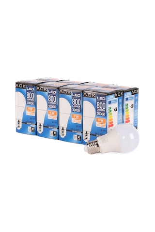 Ack 9w Led Ampul 3000k Günışığı E27 8'li Eko Paket