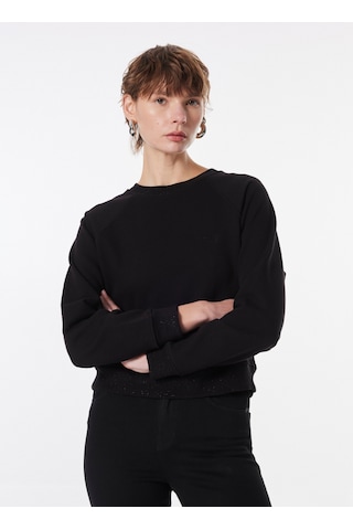 Mustang Siyah Kadın Bisiklet Crop Nakışlı Sweatshirt M4wl-swt-1926
