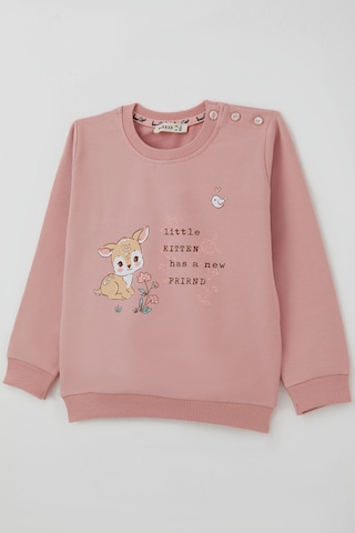 Breeze Kız Çocuk Sweatshirt Dostluk Temalı Sevimli Hayvancıklar Baskılı 1.5-5 Yaş , Gülkurusu