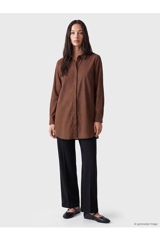 Lcw Everyday Kahverengi %100 Pamuklu Kadın Gömlek Tunik