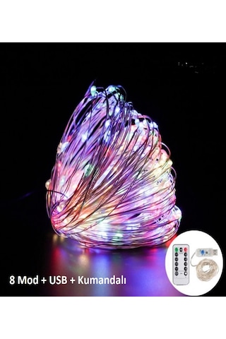 Ev Balkon Ve Parti İçin 5 Metre Renkli Kumandalı Usb Peri Led 8 Modlu Animasyonlu Yılbaşı Süsü Işık Renkli