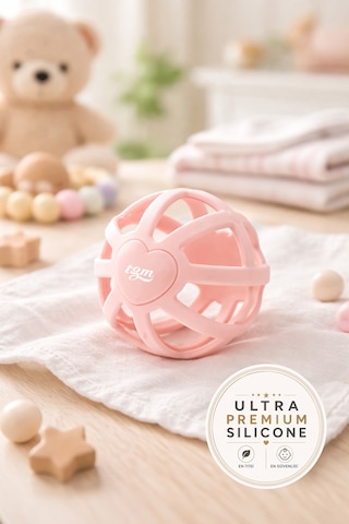 Tgm Baby Kalp Desenli Bebek Diş Kaşıyıcı Ultra Premium Silikon Top Açık Pembe