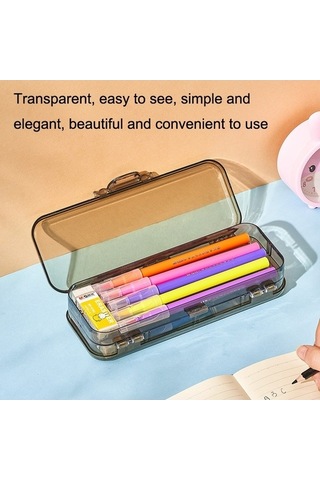 Willowhaven Rj 26 Grand Kapasiteli Kalem Çantası, Şeffaf Çift Katmanlı Kırtasiye Kutusu, El Kaldırma, Haki Renk Haki