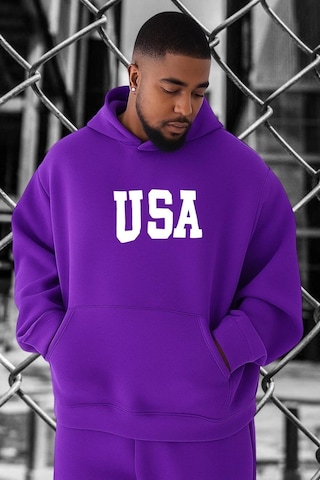 Benroma Usa Baskılı Büyük Beden Sweatshırt Mor