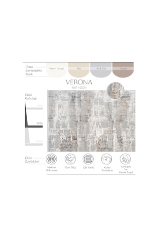 Cool Halı Verona 1907 Vizon Salon Koridor Kesme Yolluk Yumuşak Doku Kaymaz Tozmaz Dokuma Makine Halı