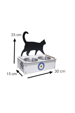 Ahşap Mama Kabı Kedileriniz Için El Yapımı Figürlü