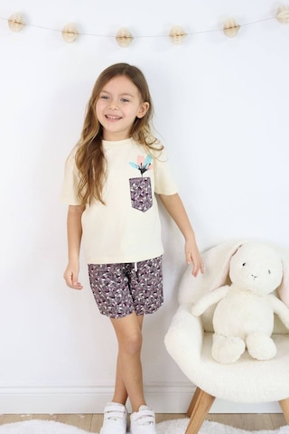 Jollykids Kız Çocuk Cep Detaylı Dokuma Şortlu Takım-mor