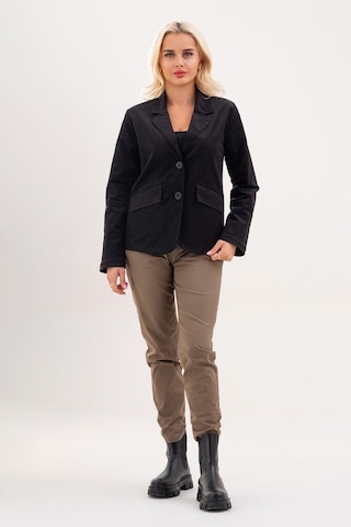 Bold & Young Kadın Baskılı Kadife Blazer Ceket Likralı Pamuklu Kumaş, Astarlı, Çift Cepli Balıksırtı Siyah