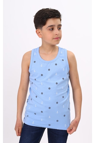 Toontoy Kids Toontoy Erkek Çocuk Baskılı Bisiklet Yaka Basic Atlet Mavi