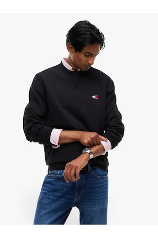 Tommy Hilfiger Tjm Reg Badge Crew Ext Erkek Siyah Sweatshirt - Dm0dm23607