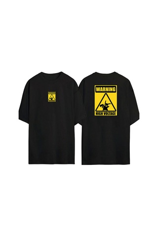 Thewert Unisex Spreadshirt Sticker Voltage Clothing Ön Arka Baskılı Sıyah Oversize T-shirt Siyah